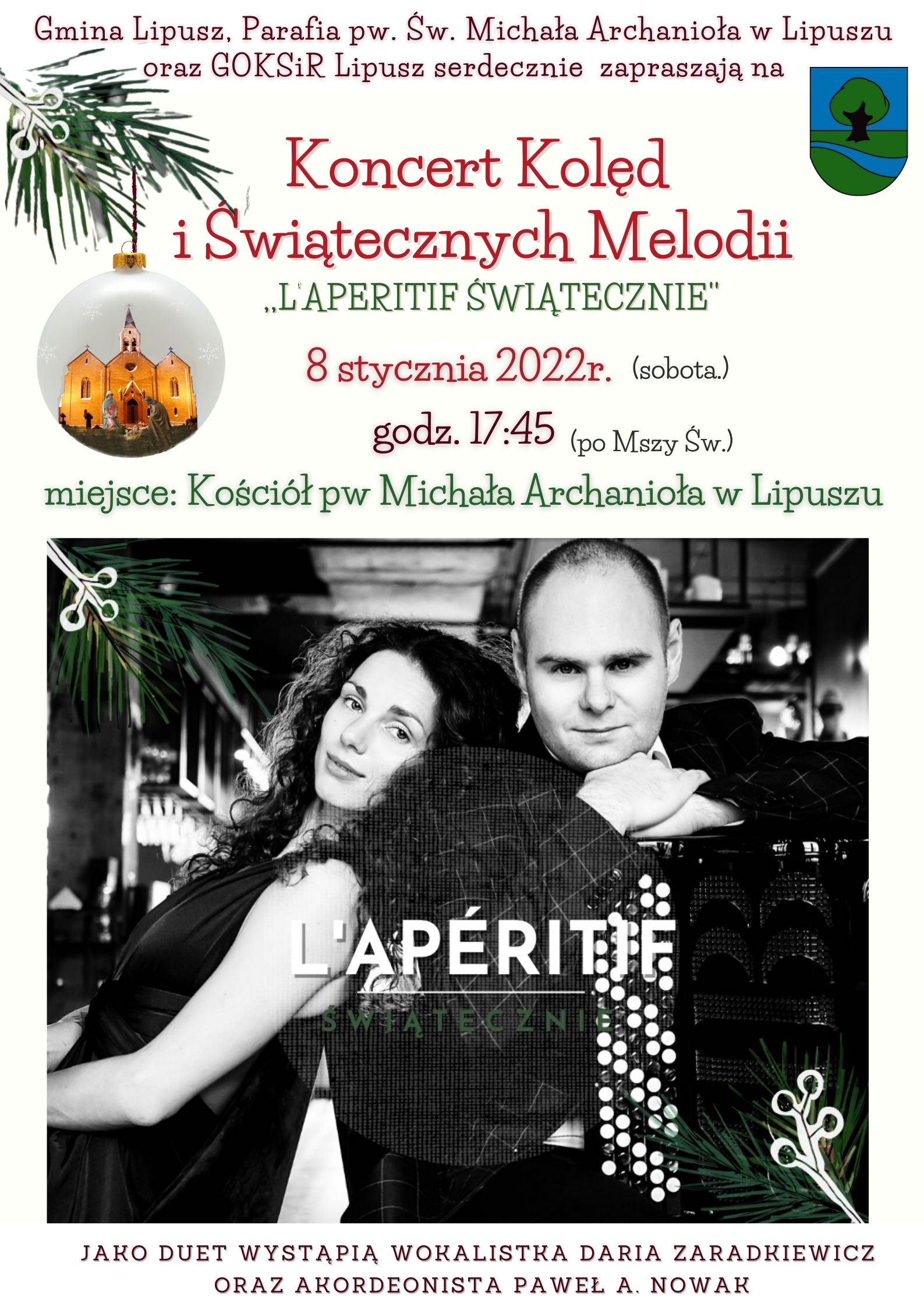 Plakat- Koncert Kolęd i Świątecznych Melodii "L'aperitif świątecznie"