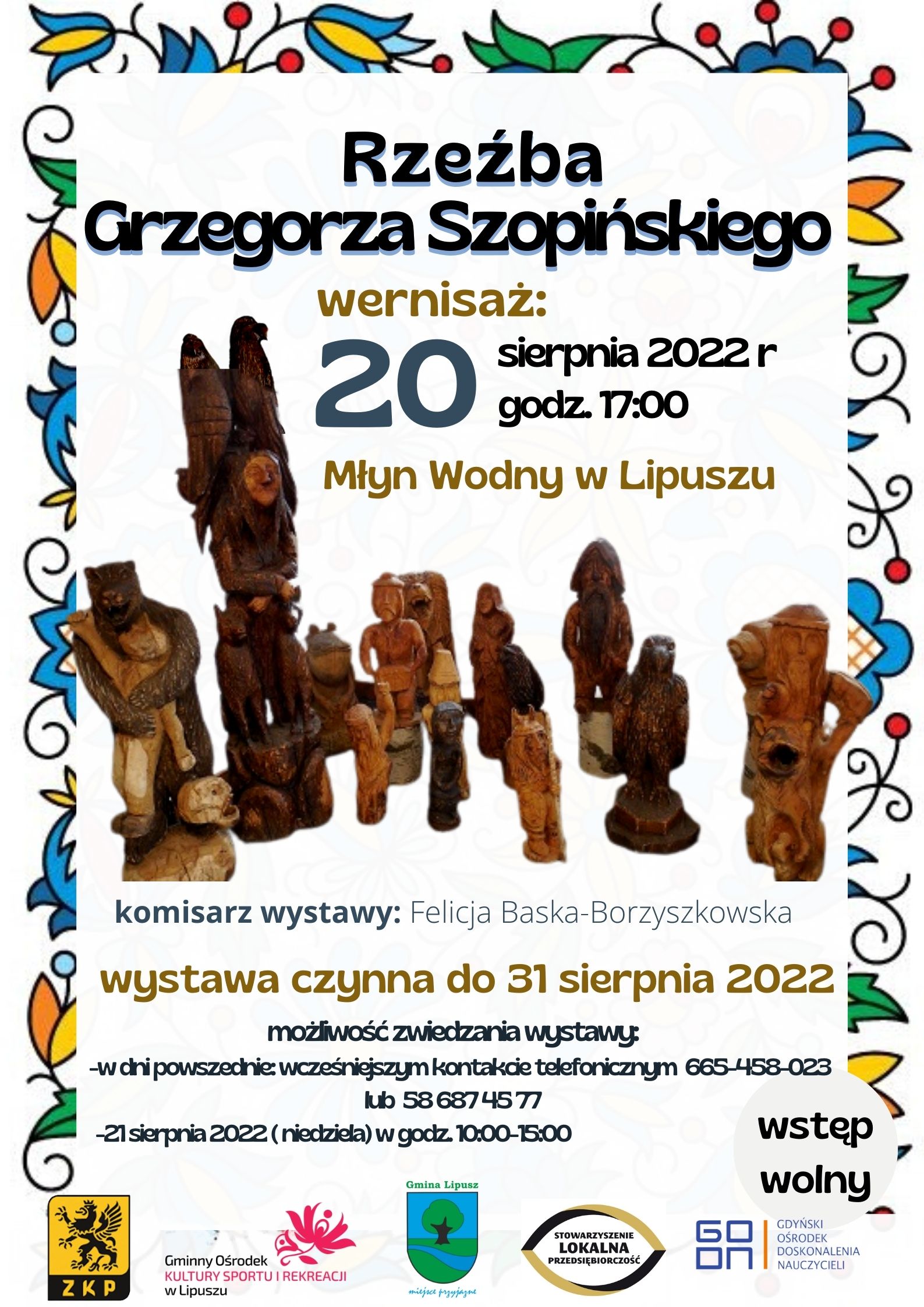 plakat z informacją o wystawie rzeźby Grzegorza Szopińskiego
