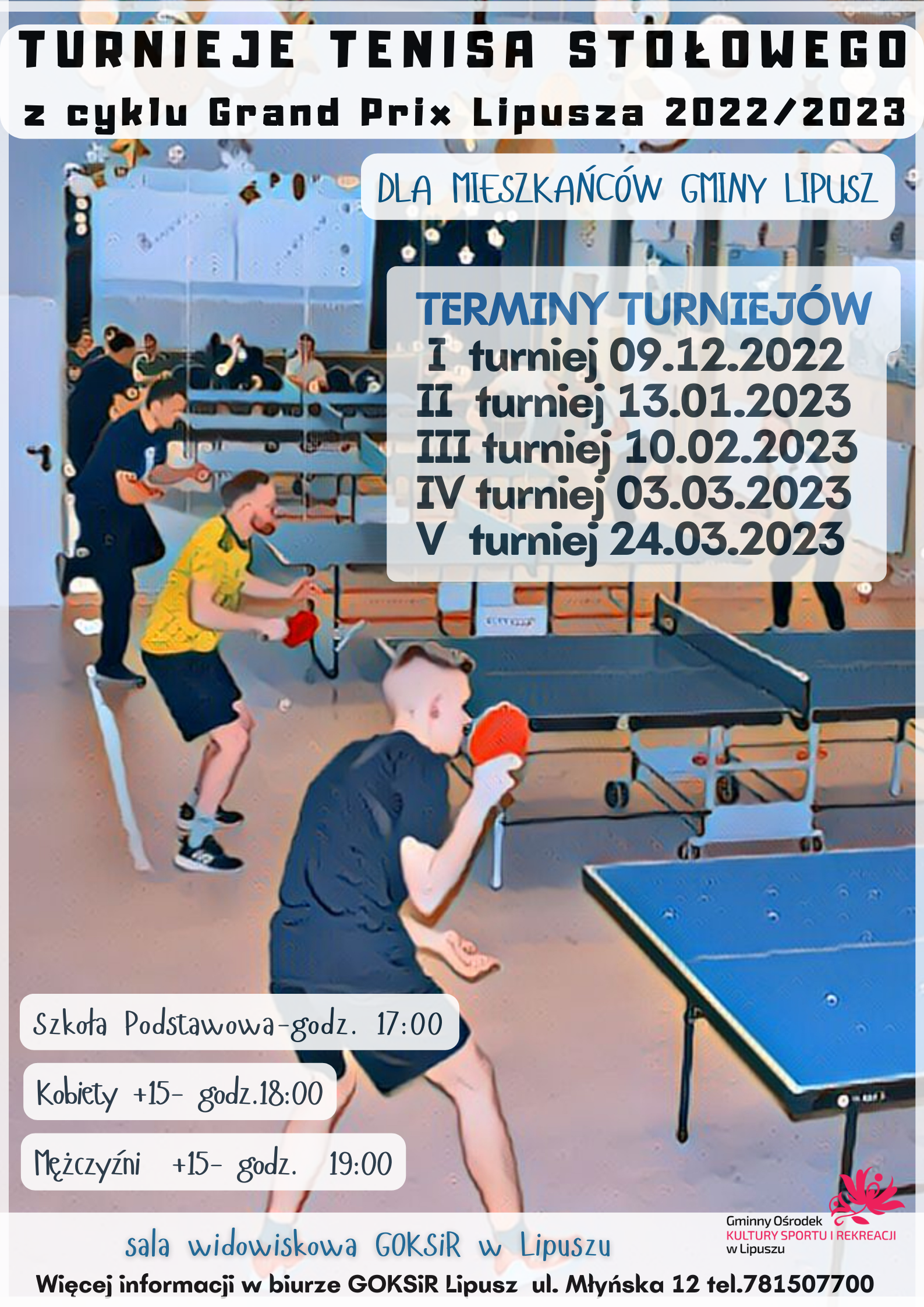 plakat z informacją o turnieju tenisa stołowego z cyklu Grand Prix Lipusza 2022/2023