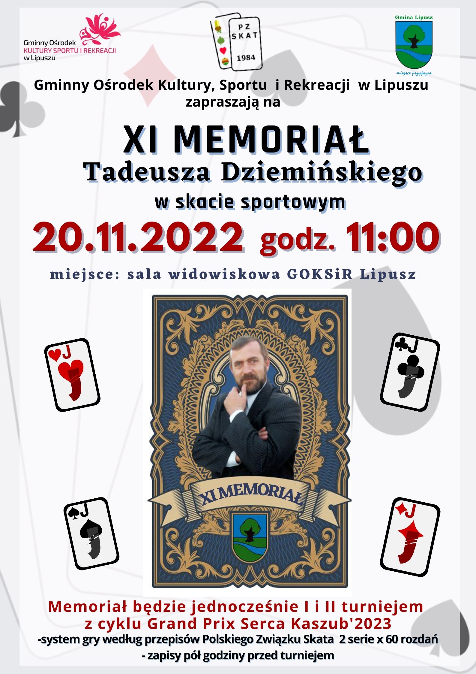 na zdjęciu widać podobizne Tadeusza Dziemińskiego na tle karty oraz informacje dotyczace turnieju