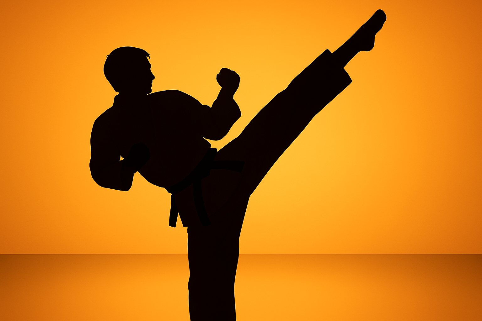 Ilustracja obrazująca karatekę z uniesioną nogą